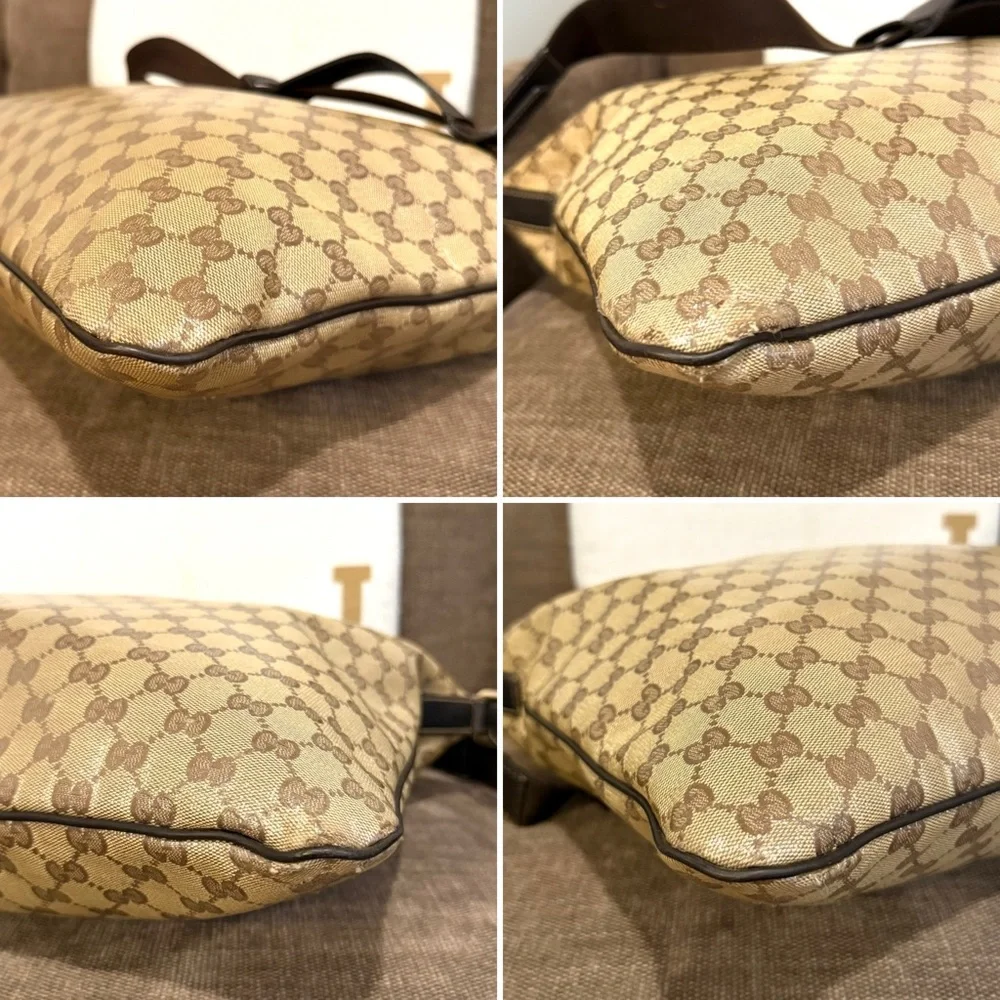 Authentic Gucci GG Crystal Messenger Bag brown monogram coated canvas unisex